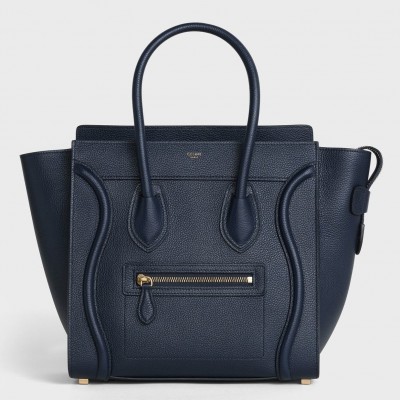 Celine Micro Luggage Tote Bag In Navy Blue Drummed Calfskin LDBS243566