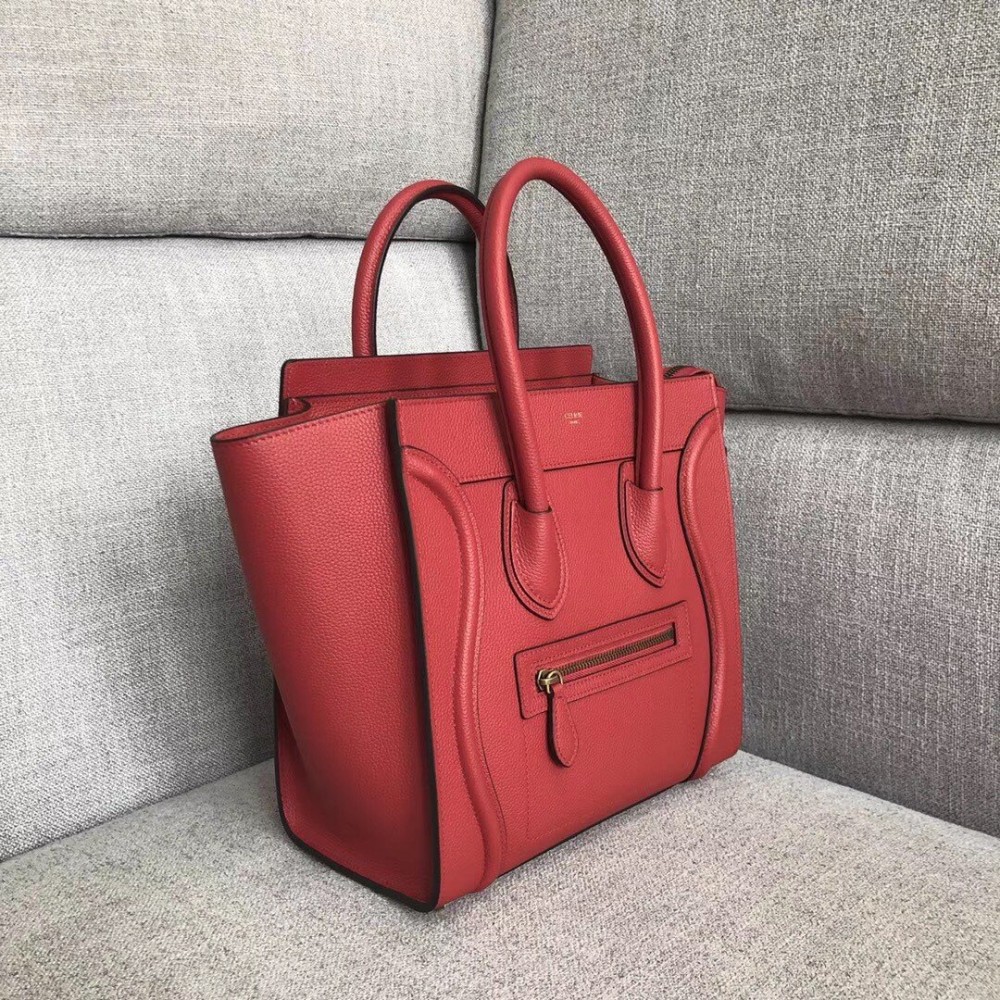 Celine Micro Luggage Tote Bag In Red Drummed Calfskin LDBS243570