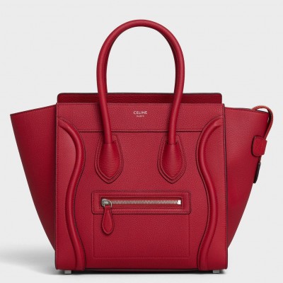 Celine Micro Luggage Tote Bag In Red Drummed Calfskin LDBS243570