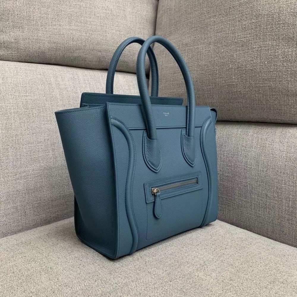 Celine Micro Luggage Tote Bag In Slate Blue Drummed Calfskin LDBS243575