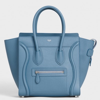 Celine Micro Luggage Tote Bag In Slate Blue Drummed Calfskin LDBS243575