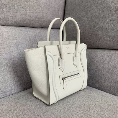 Celine Micro Luggage Tote Bag In White Drummed Calfskin LDBS243540