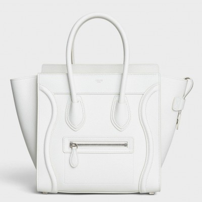 Celine Micro Luggage Tote Bag In White Drummed Calfskin LDBS243540