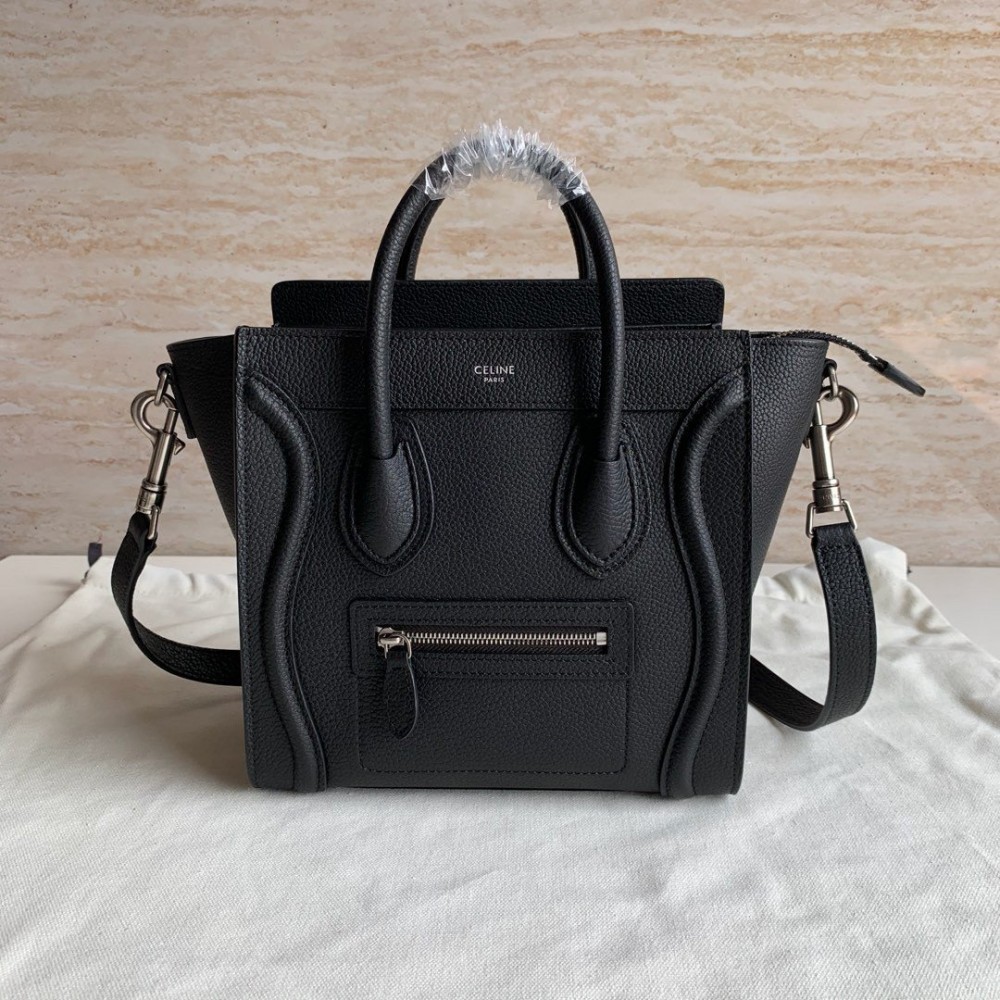 Celine Nano Luggage Tote Bag In Black Drummed Calfskin LDBS243581