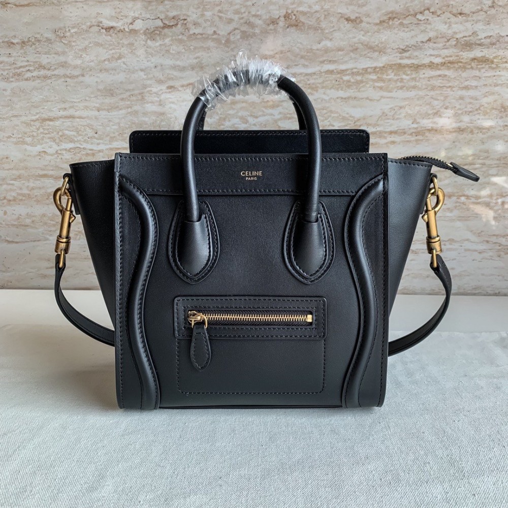 Celine Nano Luggage Tote Bag In Black Smooth Calfskin LDBS243580