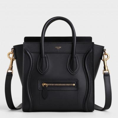 Celine Nano Luggage Tote Bag In Black Smooth Calfskin LDBS243580