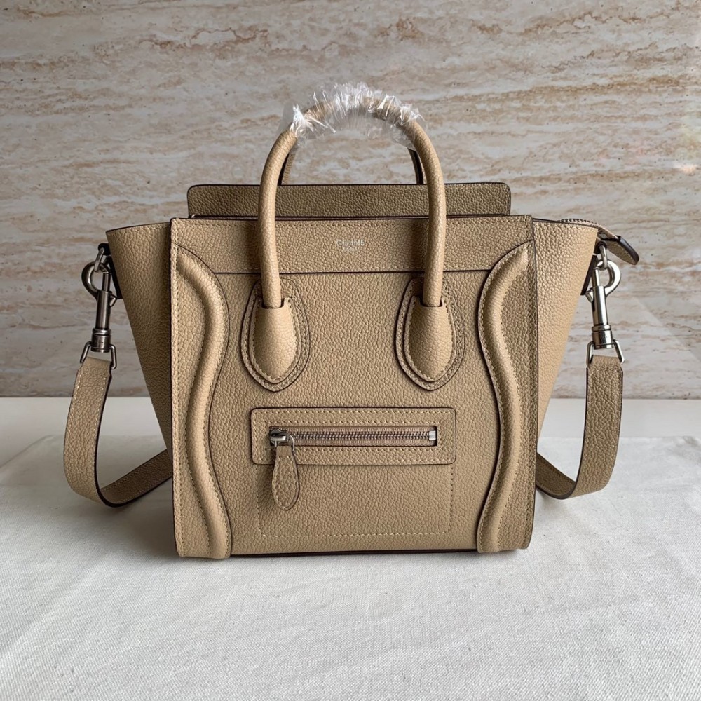 Celine Nano Luggage Tote Bag In Dune Drummed Calfskin LDBS243582