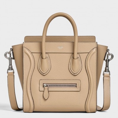 Celine Nano Luggage Tote Bag In Dune Drummed Calfskin LDBS243582