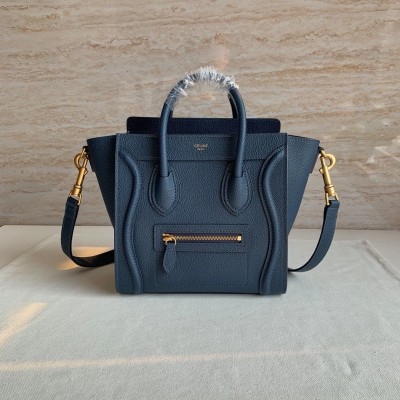 Celine Nano Luggage Tote Bag In Navy Blue Drummed Calfskin LDBS243587