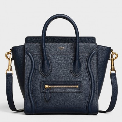 Celine Nano Luggage Tote Bag In Navy Blue Drummed Calfskin LDBS243587