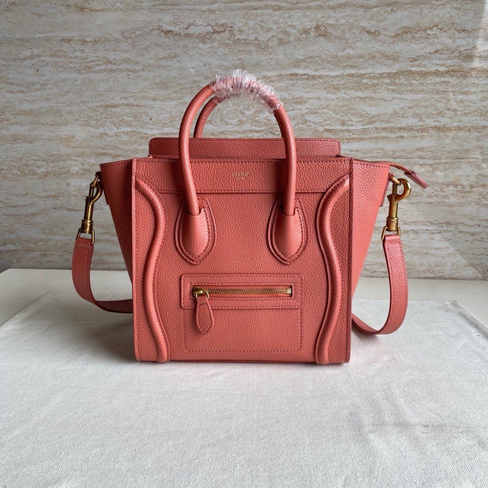 Celine Nano Luggage Tote Bag In Orange Drummed Calfskin LDBS243593