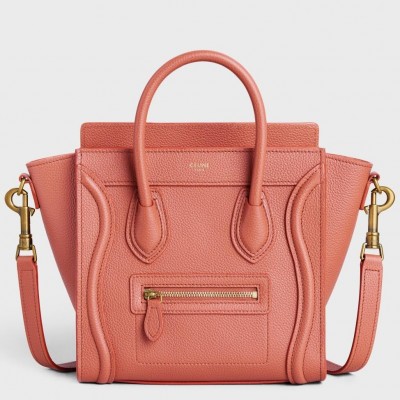 Celine Nano Luggage Tote Bag In Orange Drummed Calfskin LDBS243593