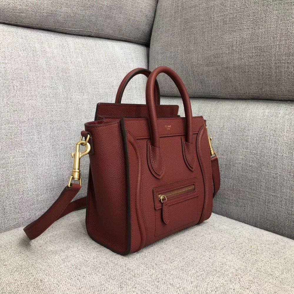 Celine Nano Luggage Tote Bag In Ruby Drummed Calfskin LDBS243602