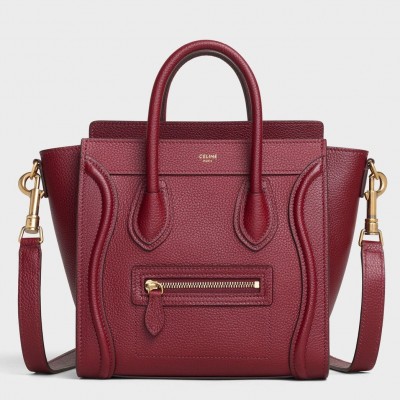 Celine Nano Luggage Tote Bag In Ruby Drummed Calfskin LDBS243602