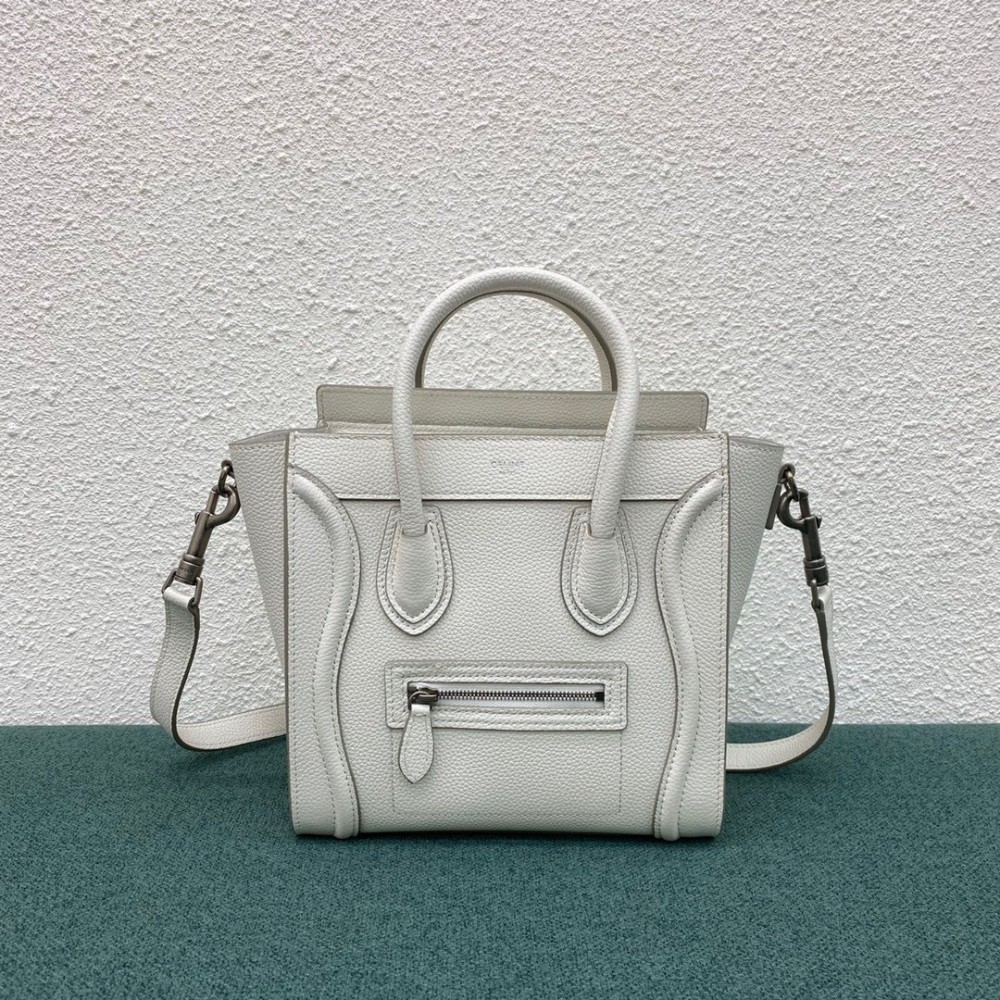 Celine Nano Luggage Tote Bag In White Drummed Calfskin LDBS243614