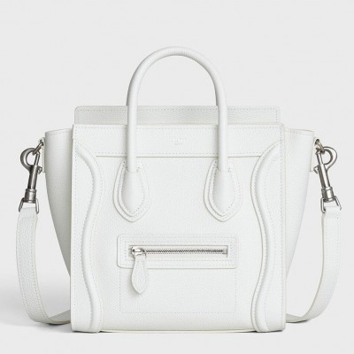 Celine Nano Luggage Tote Bag In White Drummed Calfskin LDBS243614