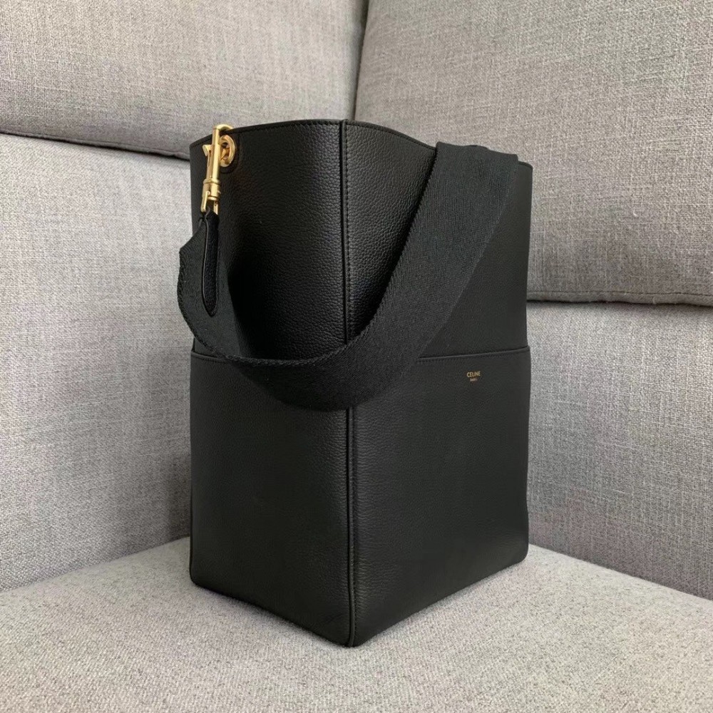 Celine Sangle Bucket Bag In Black Grained Calfskin LDBS243610