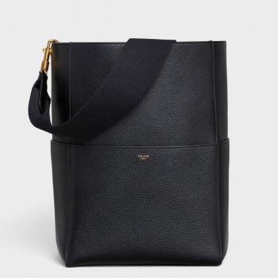 Celine Sangle Bucket Bag In Black Grained Calfskin LDBS243610