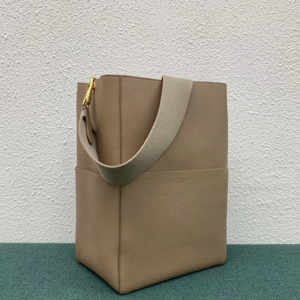 Celine Sangle Bucket Bag In Taupe Grained Calfskin LDBS243615