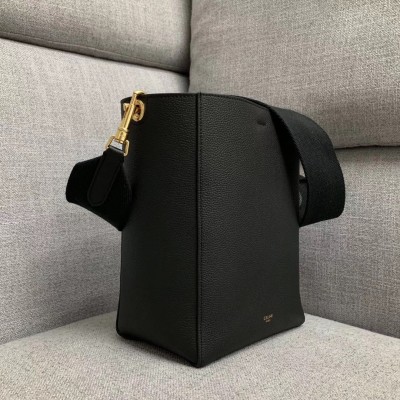 Celine Sangle Small Bucket Bag In Black Calfskin LDBS243626