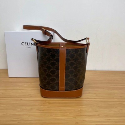 Celine Small Bucket Bag In Tan Triomphe Canvas LDBS243603