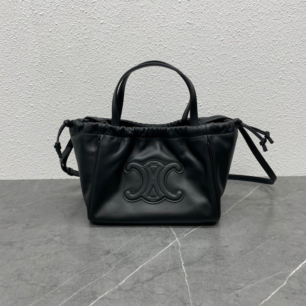 Celine Small Cabas Drawstring Cuir Triomphe Bag in Black Calfskin LDBS243588