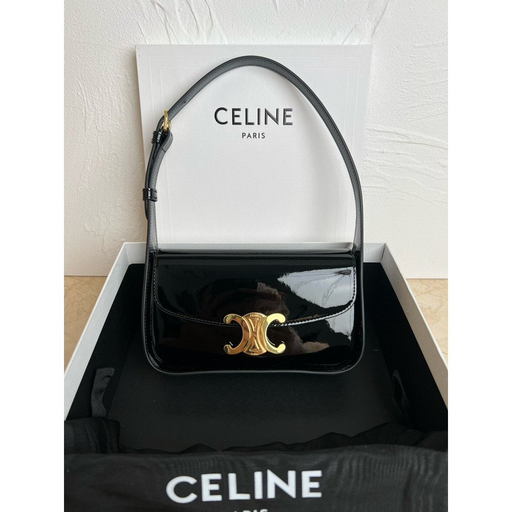 Celine Terence Shoulder Bag in Black Patent Calfskin LDBS243605