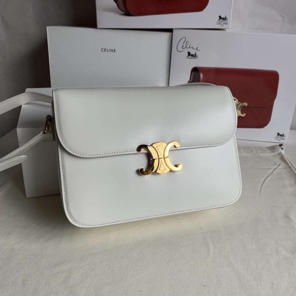 Celine Triomphe Large Bag In White Calfskin LDBS243657