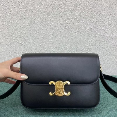 Celine Triomphe Medium Bag In Black Smooth Calfskin LDBS243667