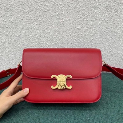 Celine Triomphe Medium Bag In Red Smooth Calfskin LDBS243643