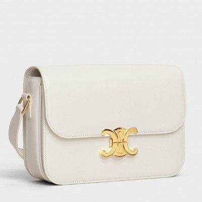 Celine Triomphe Medium Bag In White Smooth Calfskin LDBS243650