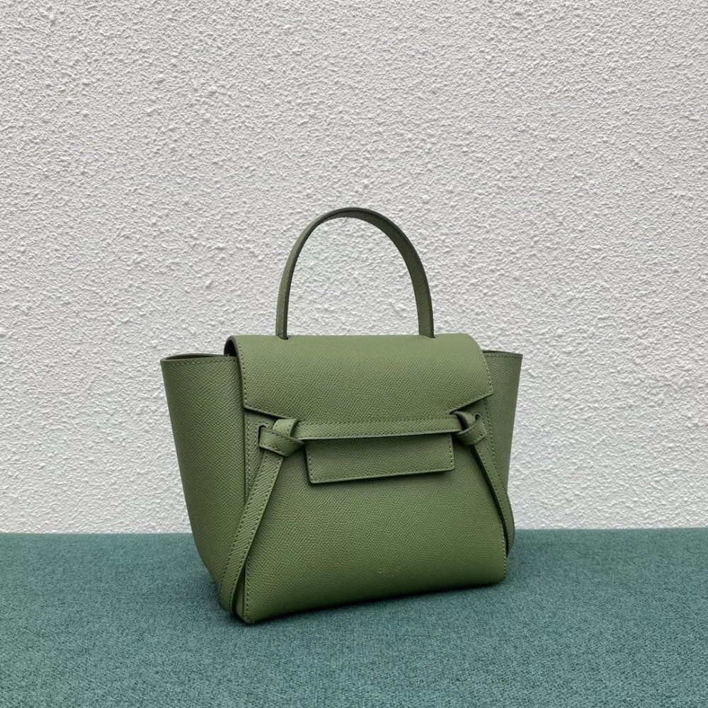 Celine Belt Nano Bag In Light Khaki Grained Calfskin