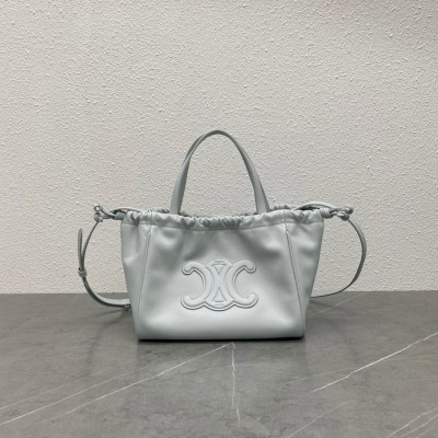 Celine Small Cabas Drawstring Cuir Triomphe Bag in Blue Calfskin