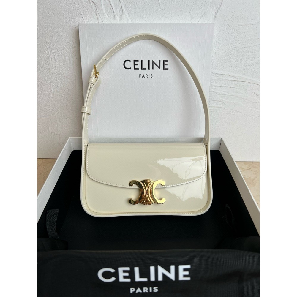 Celine Terence Shoulder Bag in White Patent Calfskin