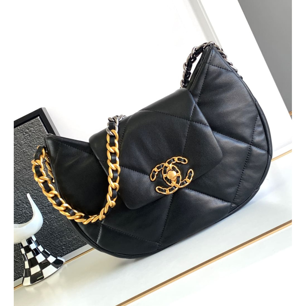 Chanel 19 Hobo Bag Black Quilted Lambskin AS4638 LDBS16073