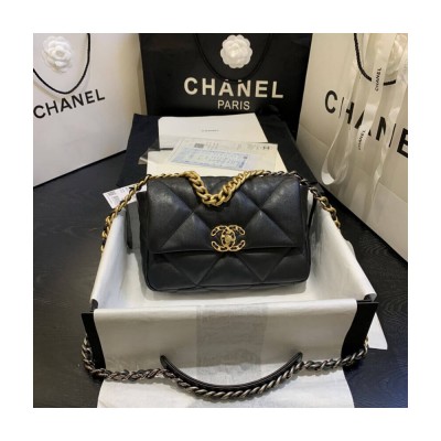 Chanel 19 Small Flap Bag in Black Lambskin LeatherGold Hardware AS1160 LDBS16033