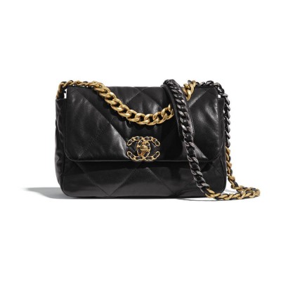 Chanel 19 Small Flap Bag in Black Lambskin LeatherGold Hardware AS1160 LDBS16033