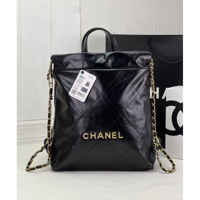 Chanel 22 Backpack in Black Shiny Calfskin AS3859 LDBS16019