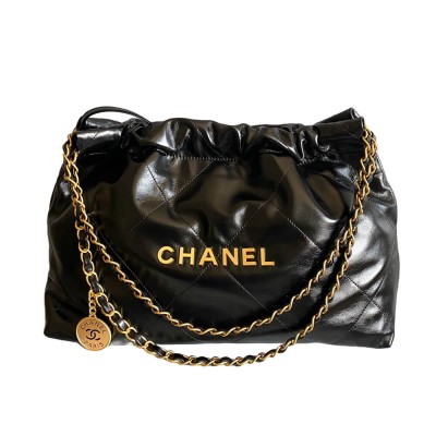 Chanel 22 Bag Handbag Black Shiny Calfskin AS4486 LDBS16001