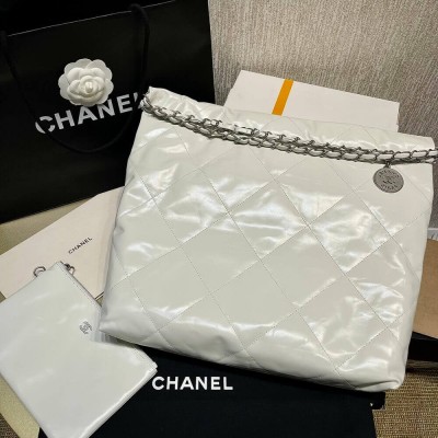 Chanel 22 Small Handbag Shiny Calfskin White Silver AS3260 LDBS16015