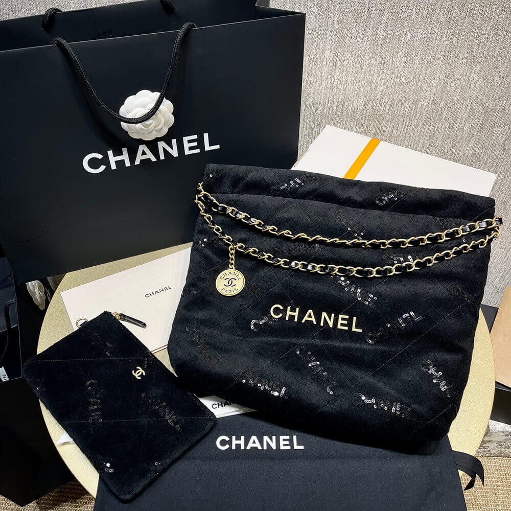 Chanel 22 Small Handbag in Black Velvet AS3260 LDBS16006