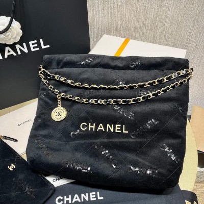 Chanel 22 Small Handbag in Black Velvet AS3260 LDBS16006