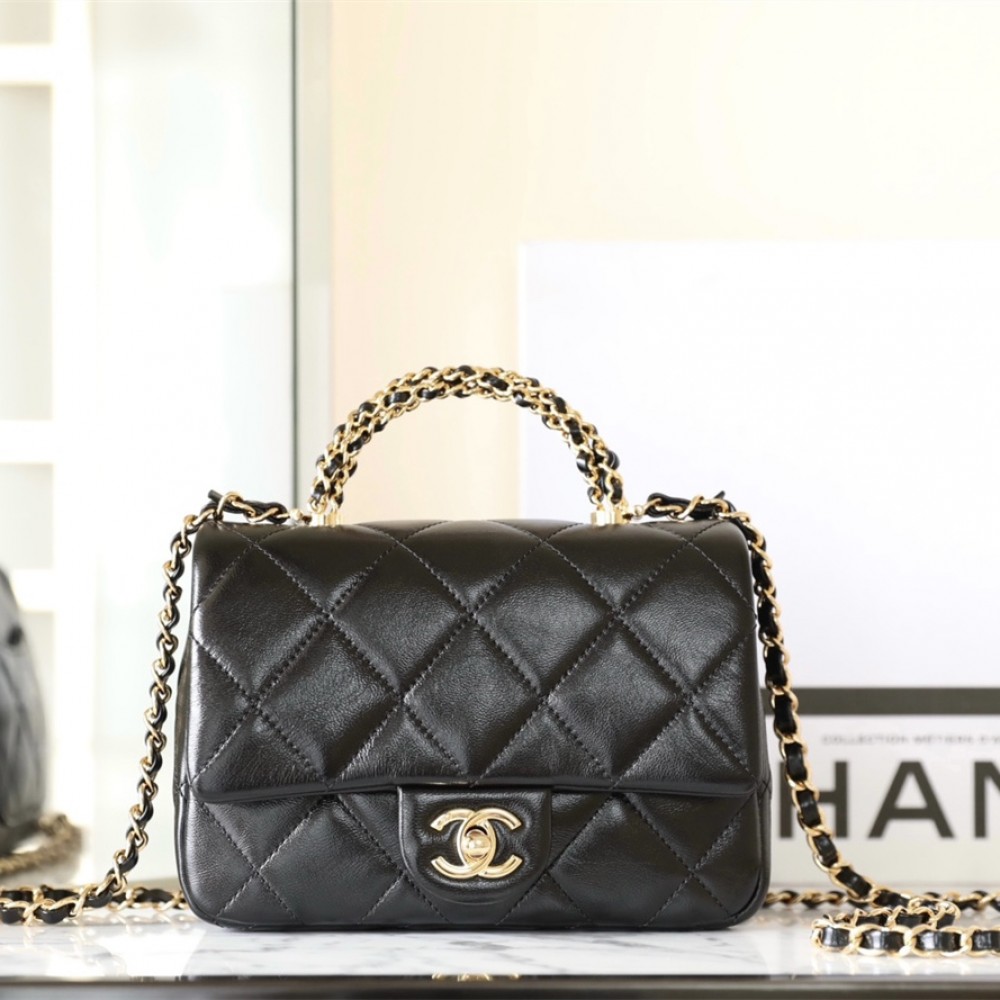 Chanel 24B series AS5032 lambskin shoulder bag black small