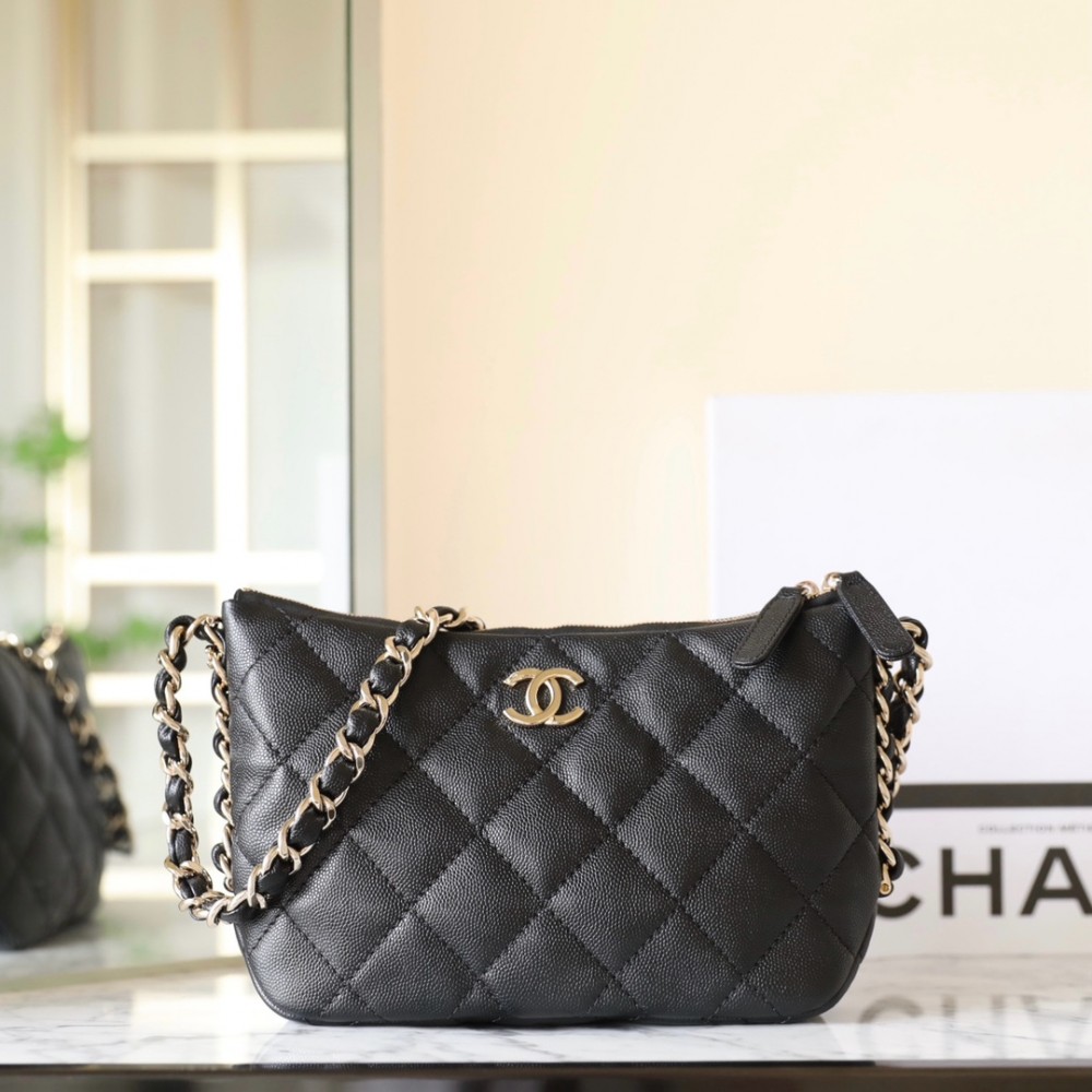 Chanel 24P ball pattern cowhide shoulder bag black