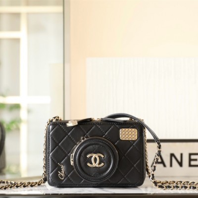 Chanel 24S limited edition camera bag black lambskin light gold hardware