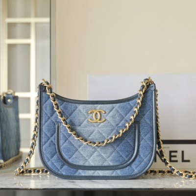 Chanel 24S washed denim Hobo bag medium