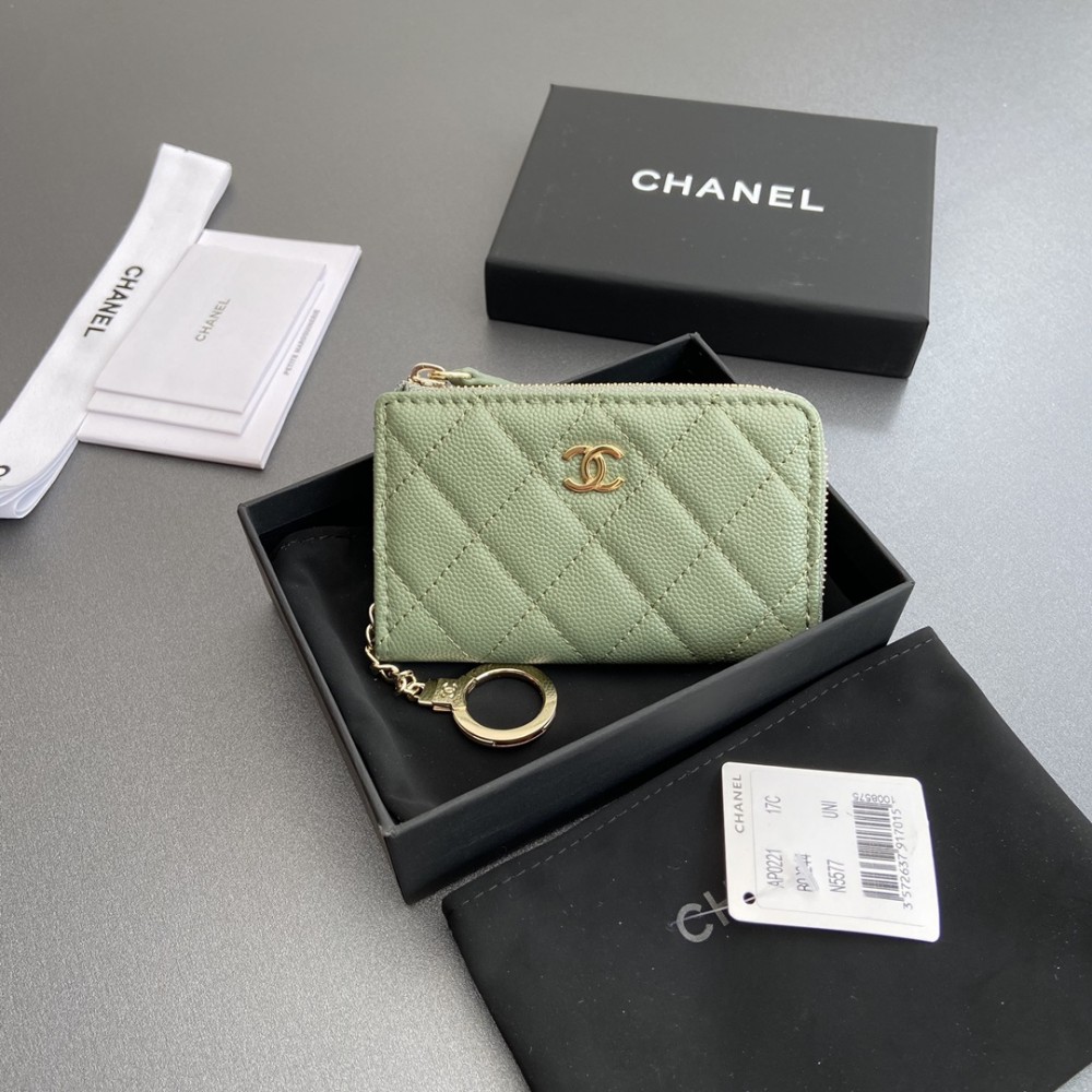 Chanel AP0223 coin purse green caviar gold buckle