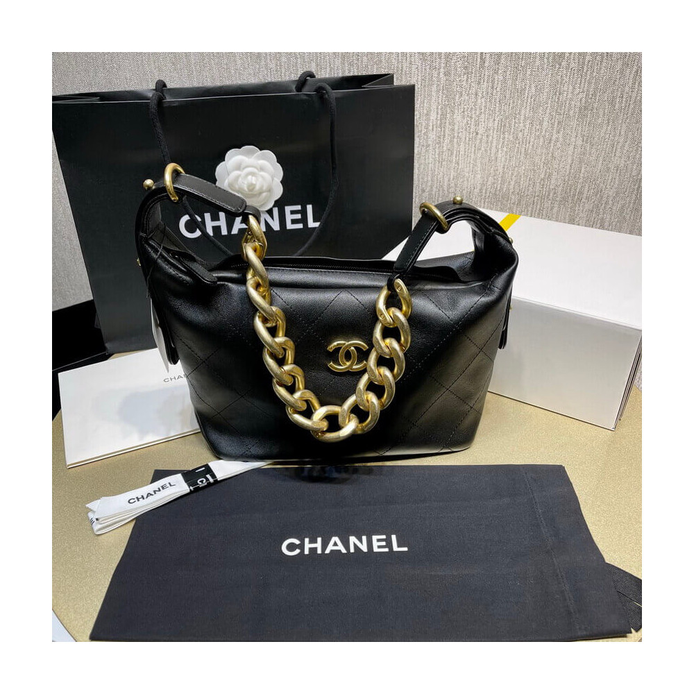 Chanel Black Calfskin Leathe Hobo Bag AS2910 LDBS16074