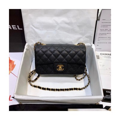 Chanel Black Caviar Mini Rectangular Flap Bag with Light Gold Hardware A01116 LDBS16035