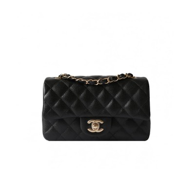 Chanel Black Caviar Mini Rectangular Flap Bag with Light Gold Hardware A01116 LDBS16035